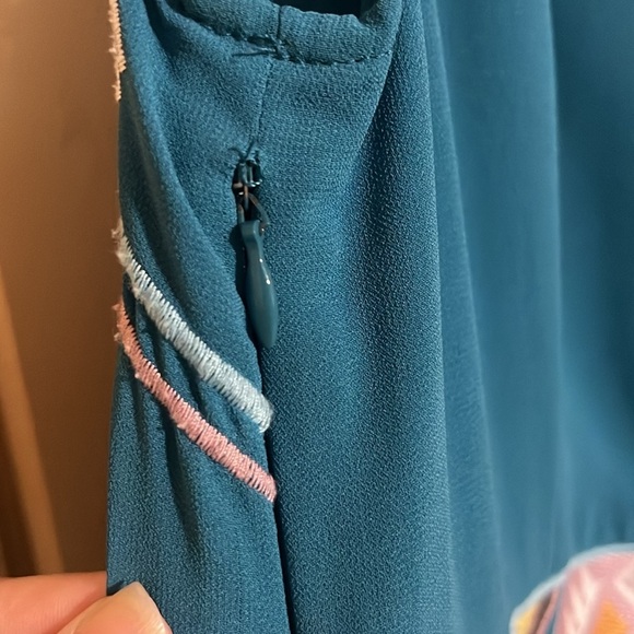 Sundance Teal Embroidered Minos Midi Dress Size 8 - Picture 6 of 7